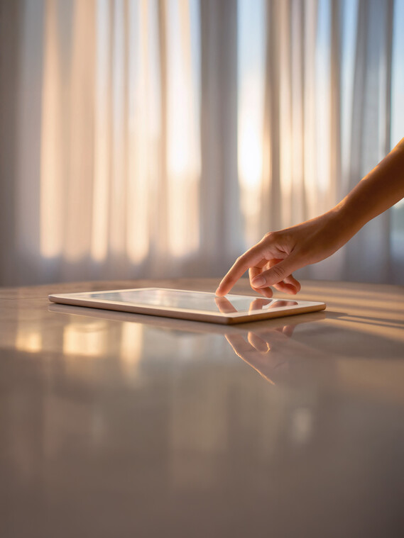 Hand touching iPad to controll Occhio air